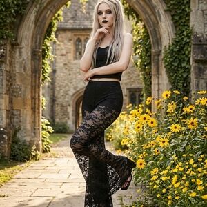 Black Lace Wide Leg Sheer Pants